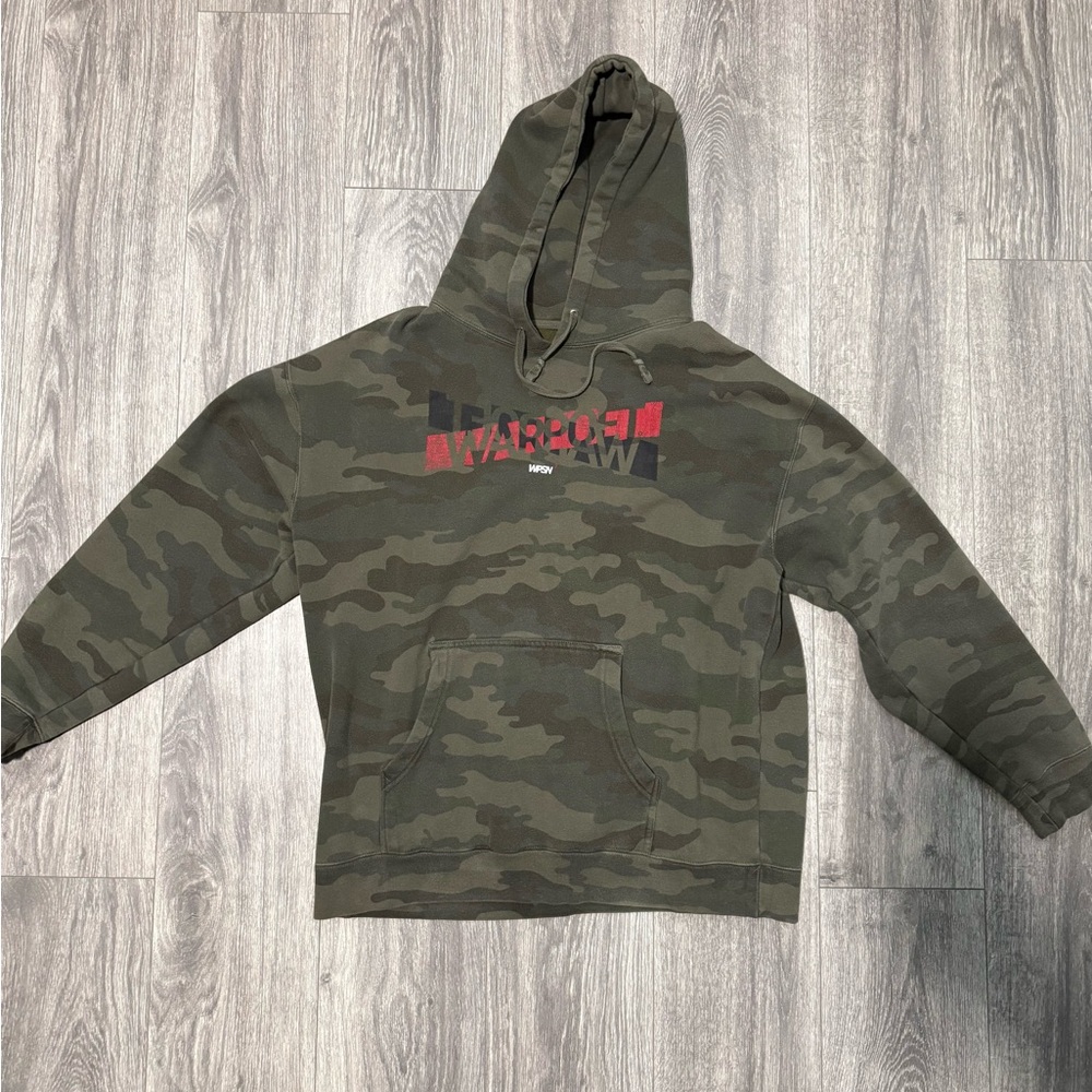 Camouflage Hoodie with Red Graphic